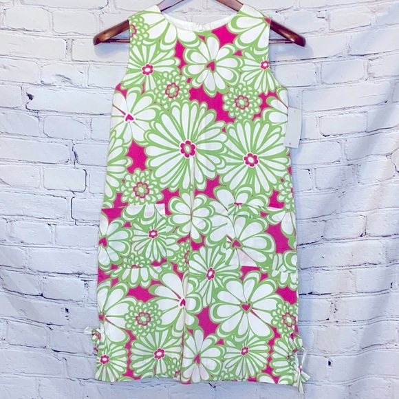 Corky's Kids Green Pink White Flower Shift Dress Size 10 - Picture 1 of 11